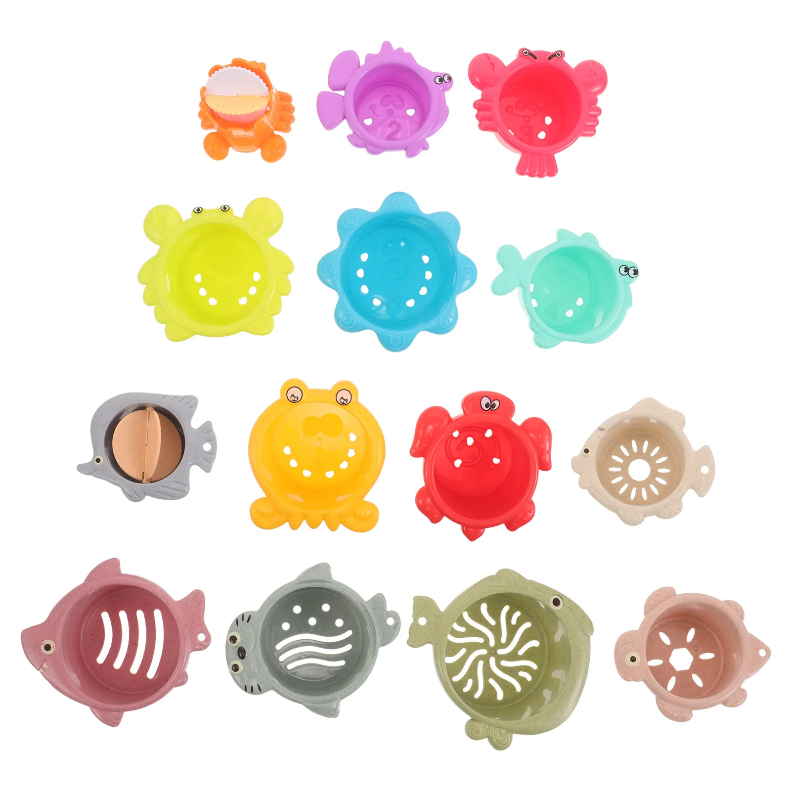 

2Sets Stacking Cups Baby Early Education Fish Animal Shape Fine Motor Skills Interactive Learning Building Stacking Cups