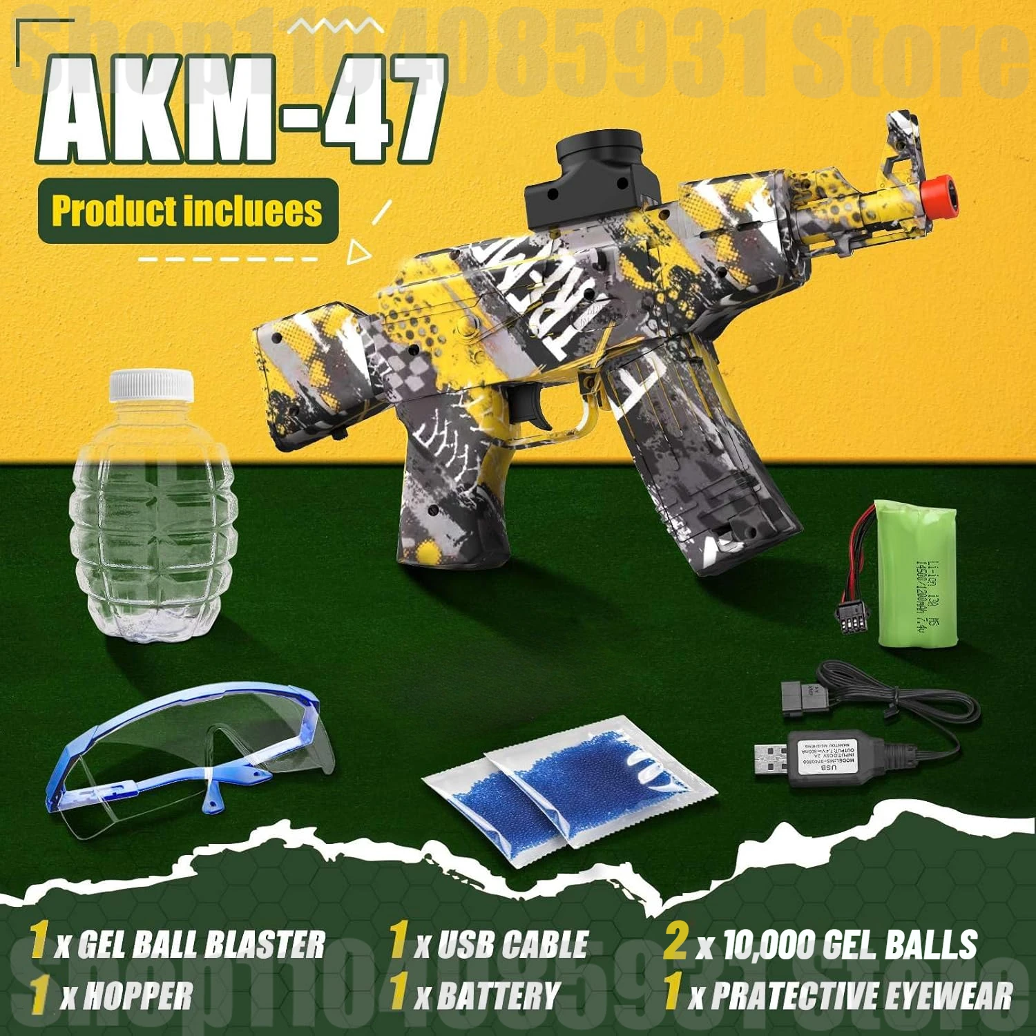 AK47 Electric Gel Ball Toy Guns Burst Water Polo Gun 20000 Gel Ball Burst Gel Ball Gun for Outdoor Team Game Shooting Christmas