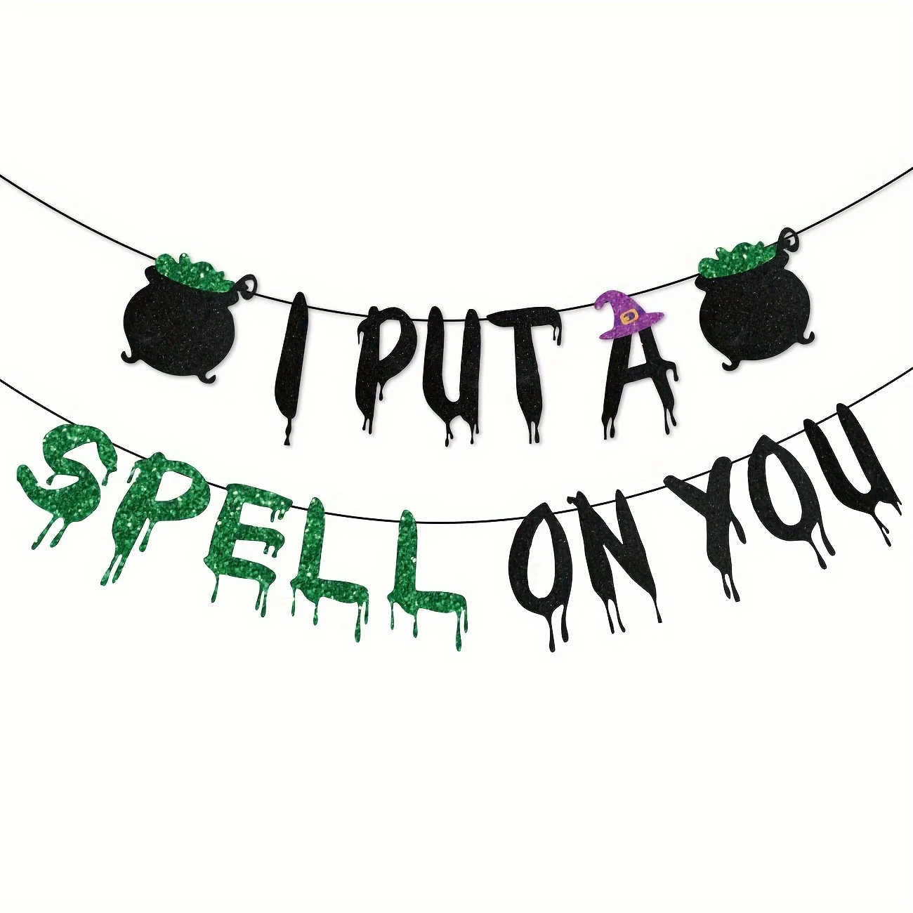 Glittery I PUT A SPELL ON You Banner, Hocus Pocus Halloween Decorations with Witch's Poison Sign, Witch Halloween Party Decorati