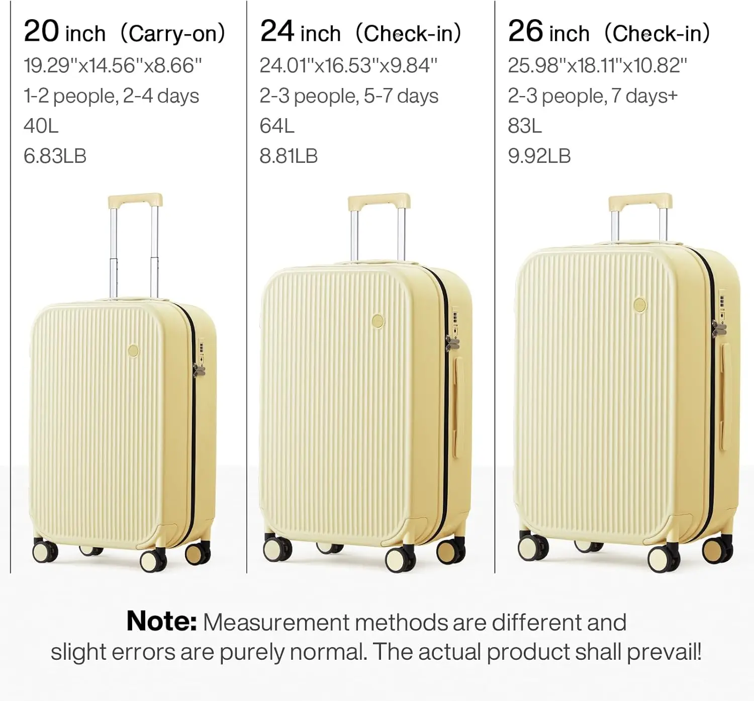 26 Inch Large Checked Luggage PC Hardshell Suitcases with Wheels for Travel Woman Men, Lark Yellow