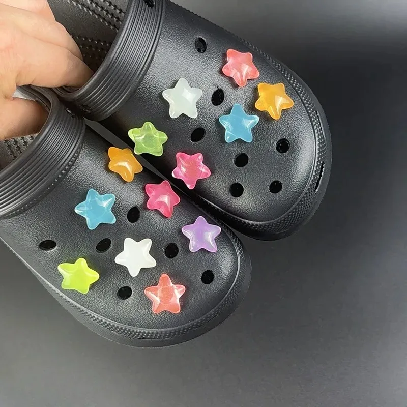 7/14pcs Glow-in-the-Dark Star Shoe Charms for Kids Easy Install DIY Hole Shoes Buckles Fun Party Accessory Girls Gift