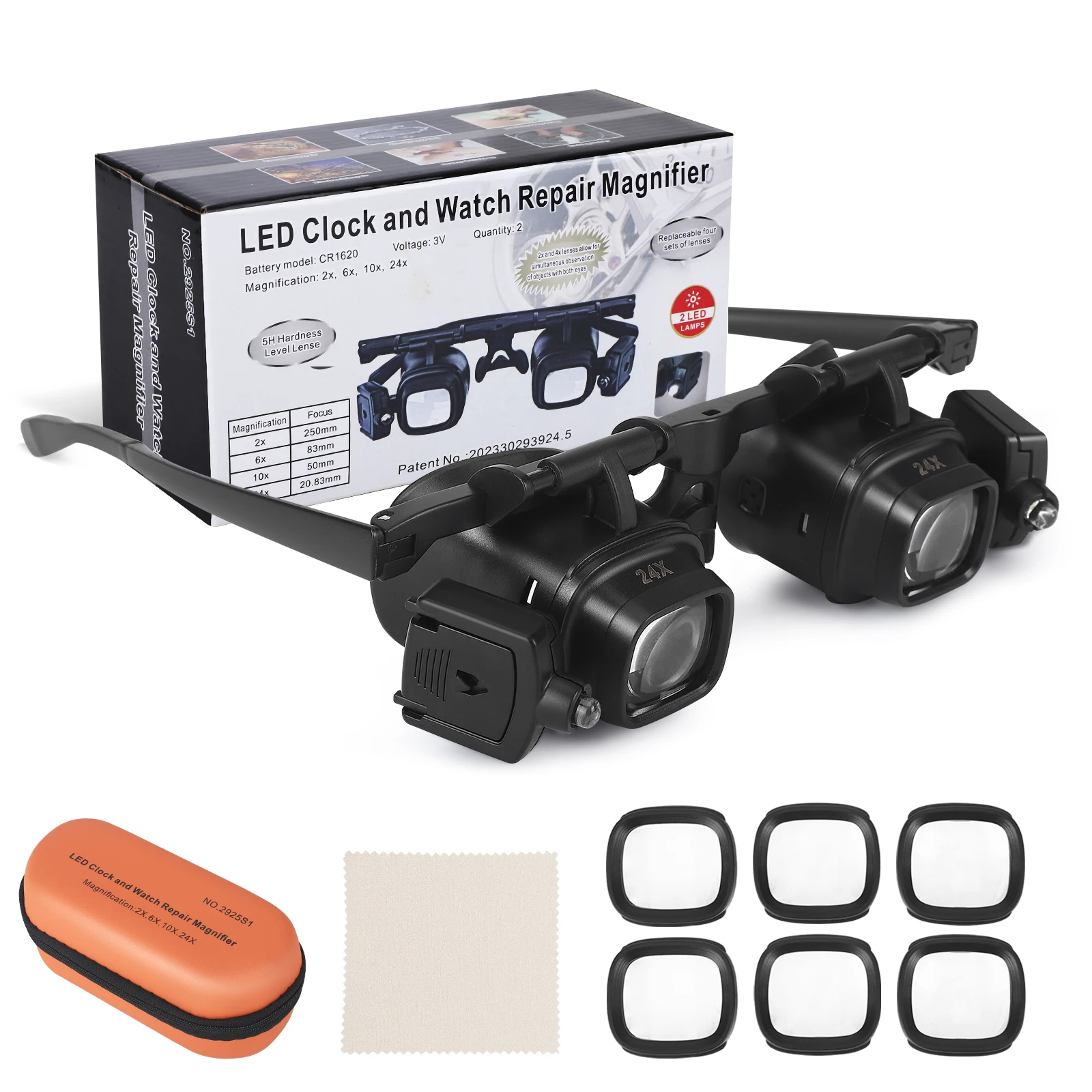 Loupe 2X/6X/10X24X bijoutier horloger avec lumière LED bandeau télescopique loupe lunettes lecture Loupes lunettes