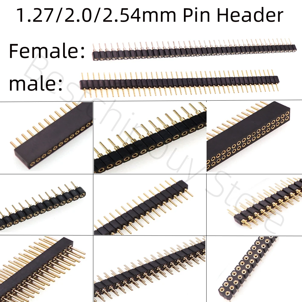 1.27mm 2.0mm 2.54mm 2x40P 1x40P 50P Round Hole Needle Female Male Pin Header Connector Socket Single Double Row Gold Tin Plated