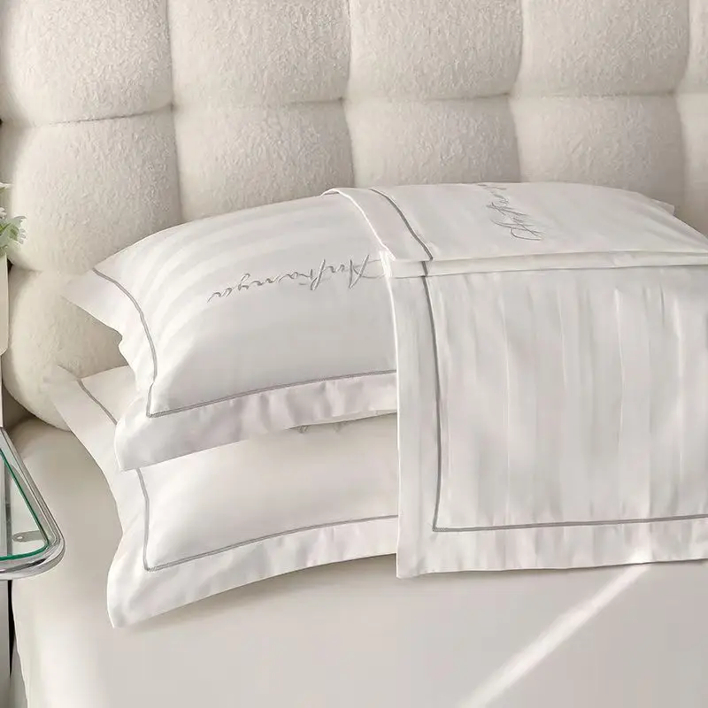 2pcs 60s Long Staple Cotton Pillowcase Satin Stripe Wide Edge Embroidery Pillow Cover Hotel Home High Quality Bedding 48x74cm view 3