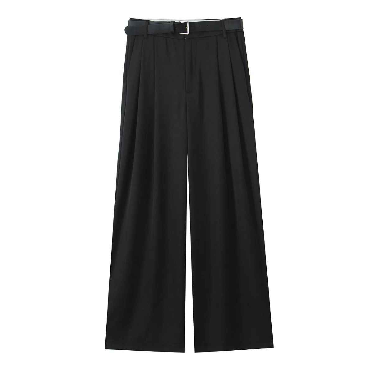 Spring 2025 New Burgundy Suits Pants for Women Office Lady Elegant High Waist Wide Leg Fashion Trousers with Pockets Black Gray