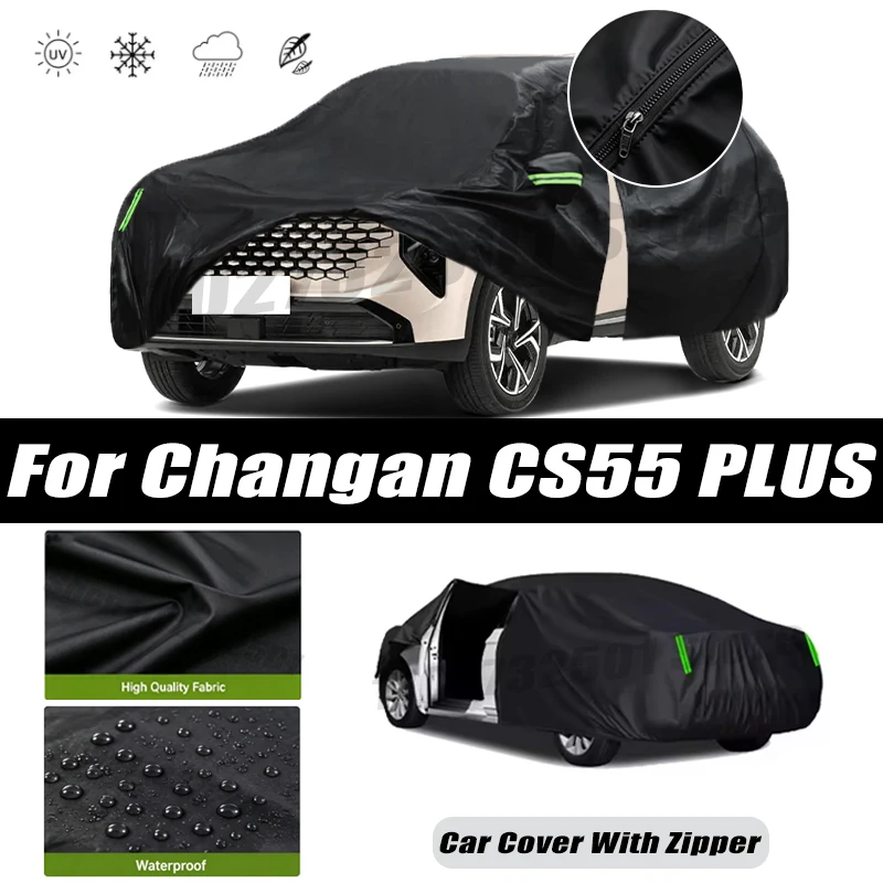 For Changan CS55 PLUS Car Covers Outdoor Waterproof Sun Rain Snow Protection UV Car Zipper Design Car Cover Accessories