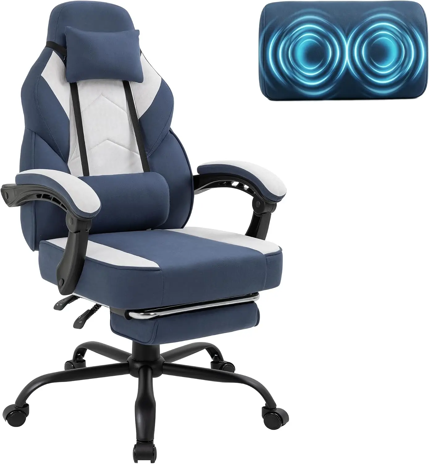 Gaming Chair for Adults with USB Massage Lumbar Support, High-Density Sponge Cushion, Breathable Tech-Cloth, 90-150° Recline, 300 lbs Capacity