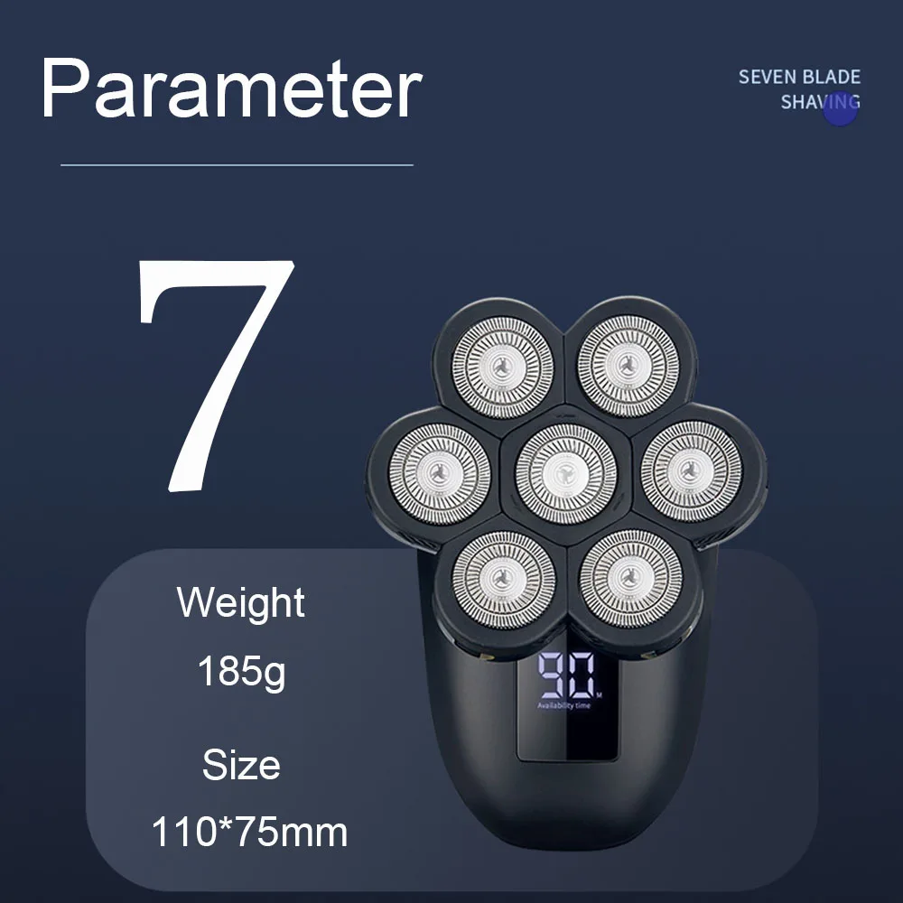 男性用7ヘッド電気シェーバー,コードレスusbシェーバー,あごひげと鼻の毛のクリーニングブラシ付きロータリーキット