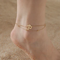 Cazador Stainless Steel Amulet Buddhism Yoga OM Anklets Women Double Layer Beads Chain Ankle Bracelet Jewelry Summer Accessories