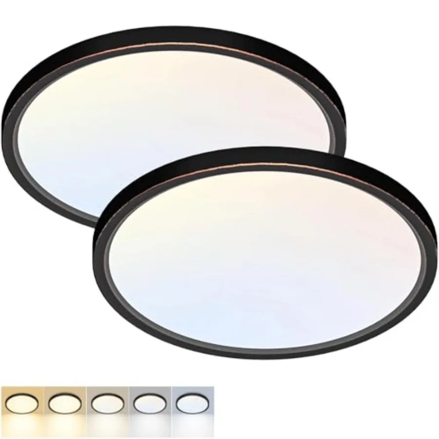 2 Pack LED Flush Mount Ceiling Light, 12Inch 24W, 3000K/3500K/4000K/5000K/6500K 5 Color Temperatures Ceiling Light Fixture for