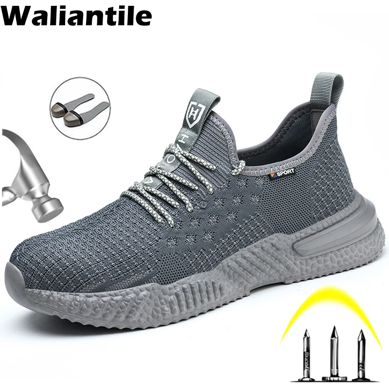 

Waliantile Summer Breathable Safety Shoes Boots For Men Male Outdoor Anti-slip Construction Work Shoes Puncture Proof Sneakers