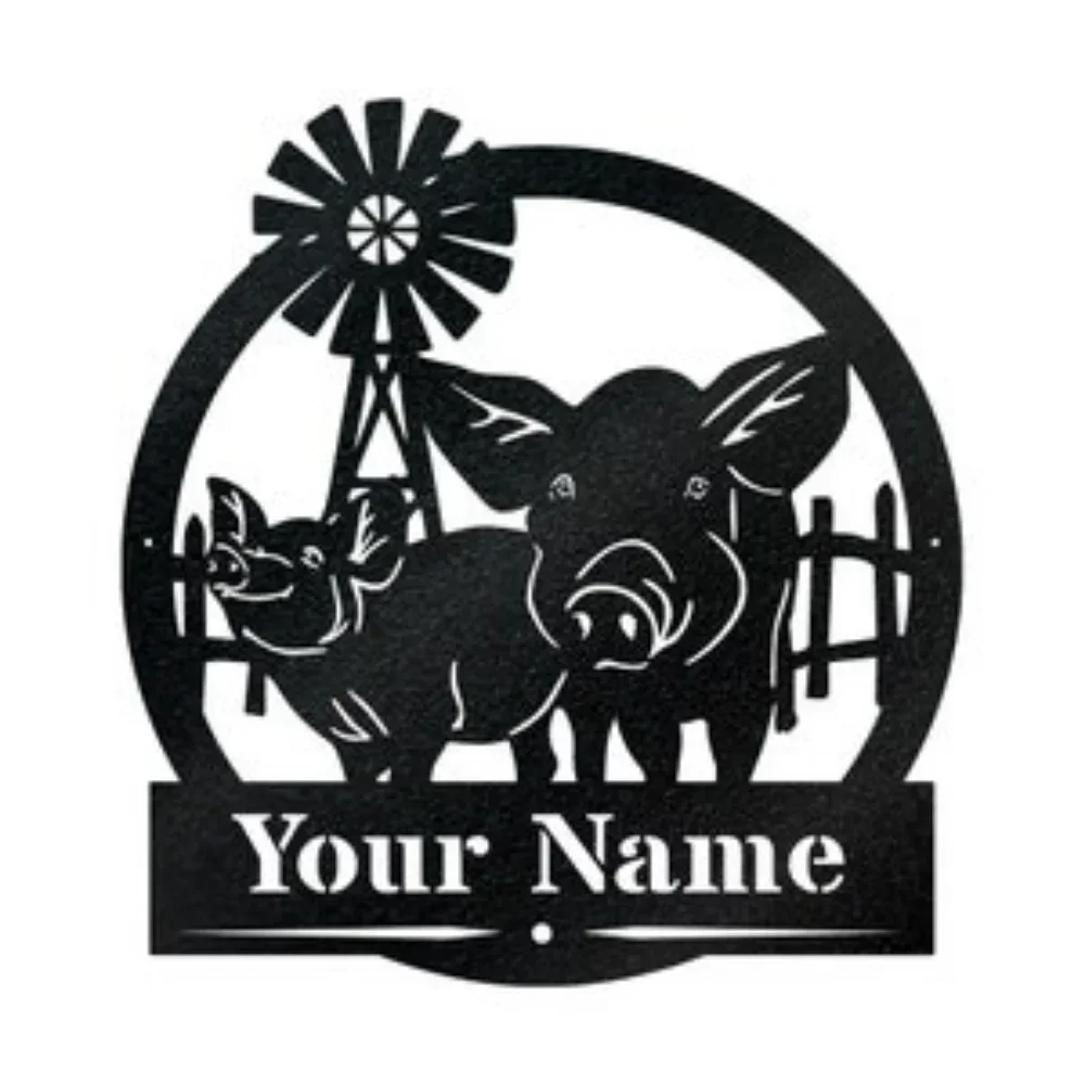 Personalized Pig Monogram Metal Farm Sign for Porcine Decor Farmhouse with Pig Motif As Custom Marker Indicator Countryside Sign