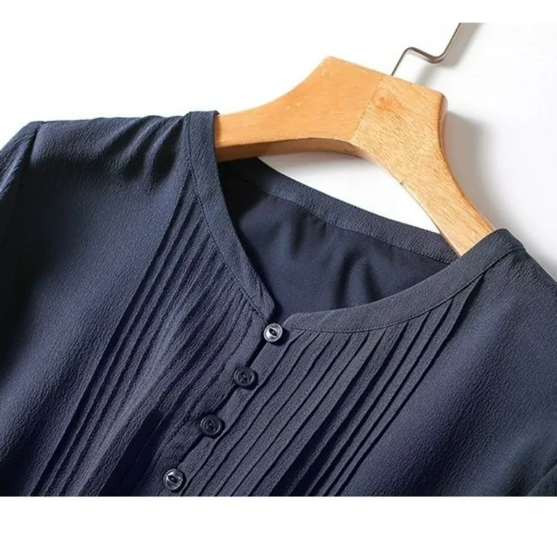 2025 Nieuwe Zomer Dames Zijden Tops Koreaanse Mode Blouse Vrouwen Casual Frankrijk Stijl Dames Shirts