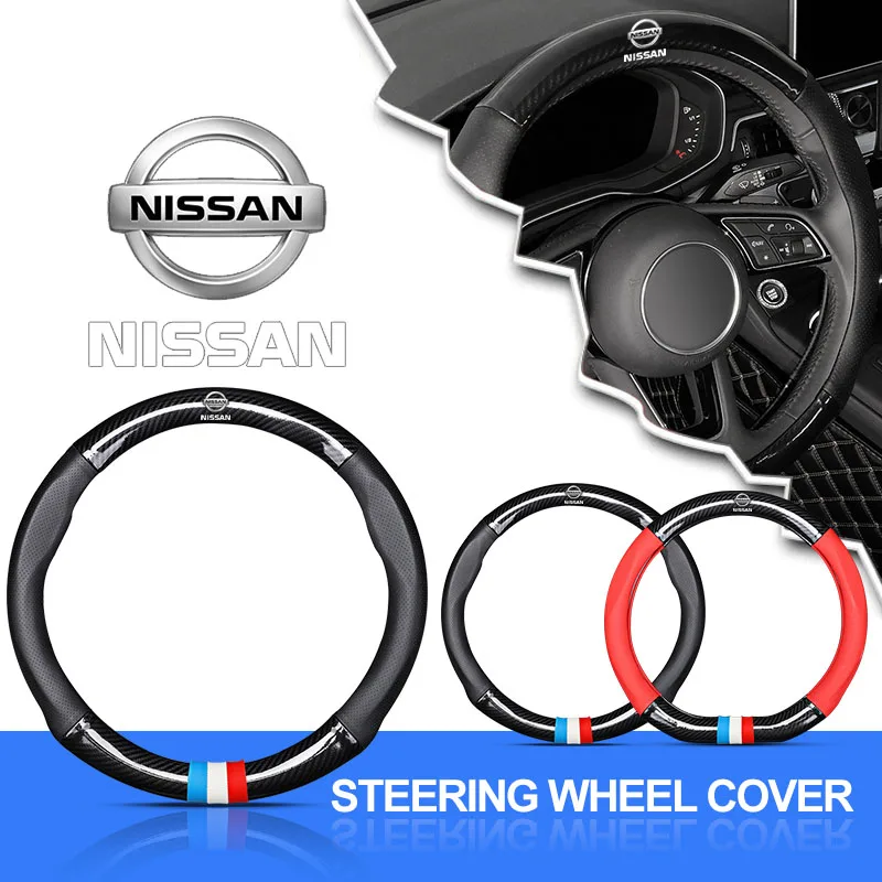 

1Pcs Leather Carbon Fiber Car Steering Wheel Cover Emblem for Nissan Skyline Almera Qashqai Note Tiida Teana Juke Xtrail Nismo