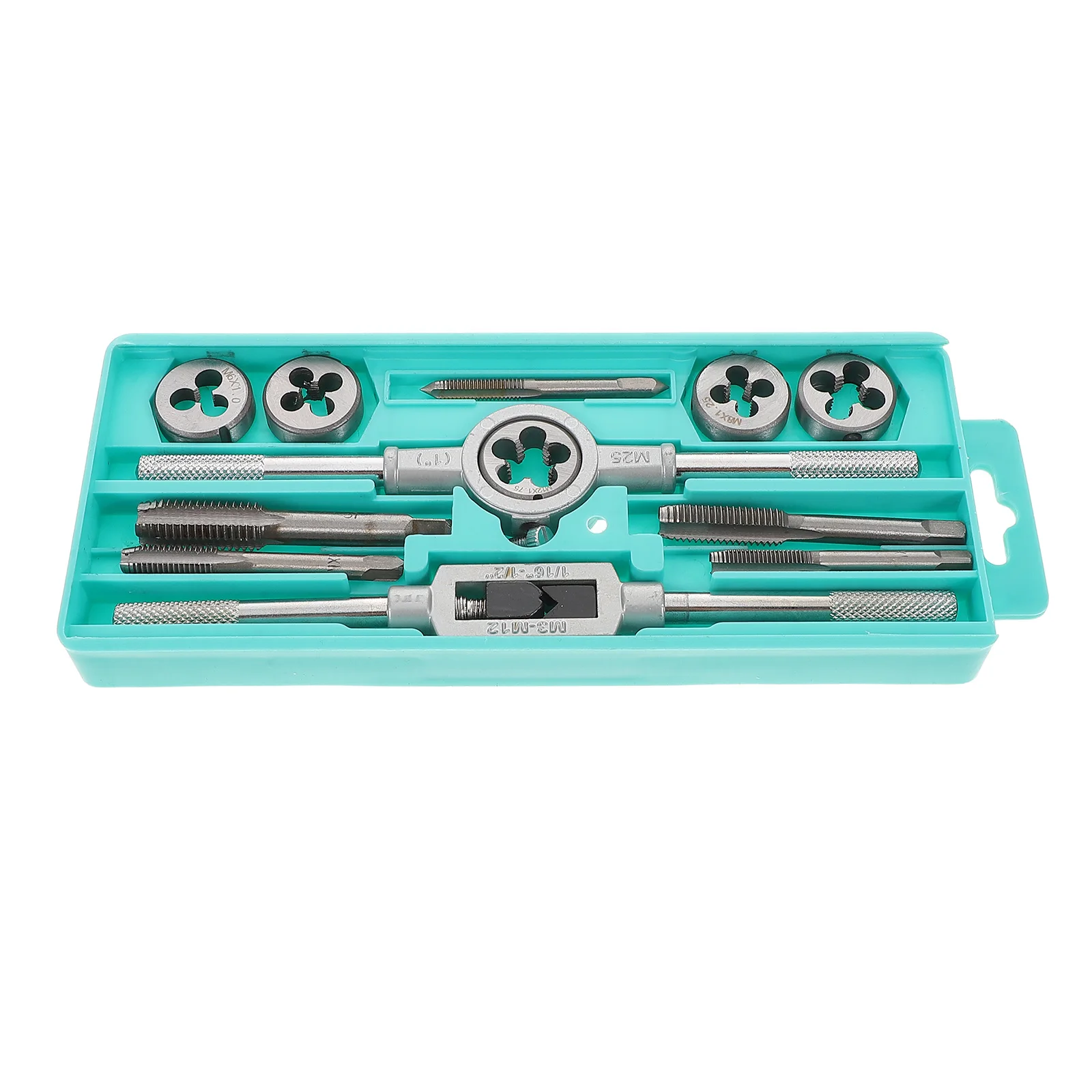 

12Pcs Tap Die Set Thread Repair Kit High Precision Metal Taps Dies with T Handle Ratchet Wrench for Internal External Thread