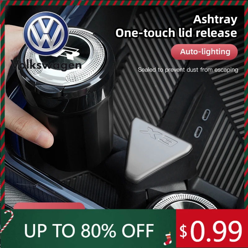 Портативная автомобильная светодиодная пепельница 2026 года для Volkswagen VW с керамическим вкладышем, аксессуары для интерьера авто для Volkswagen R Passat Polo ID.3 A