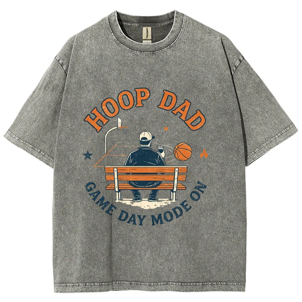 Hoop Dad Graphic T Shirt Basketball Father Sports Print for Men Unisex Vintage Short Sleeve Casual Game Day Tee