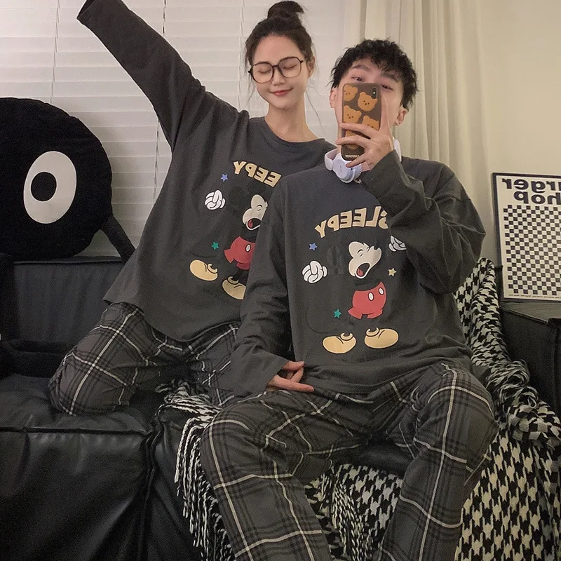 Disney Mickey autumn new pajamas women\'s long-sleeved trousers simple two-piece set cartoon cute animation loungewear set