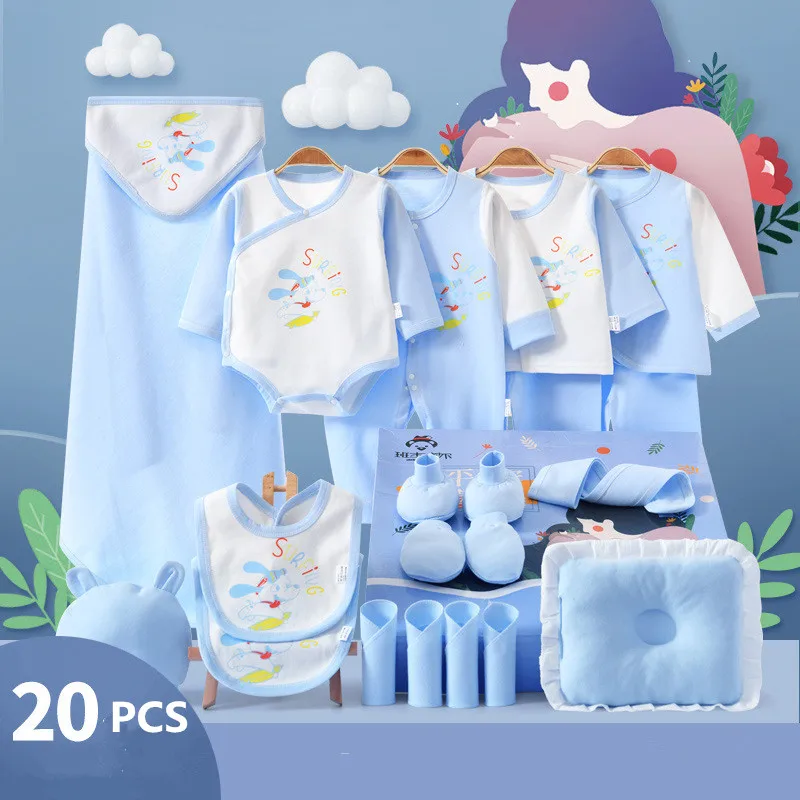 20 pieces/lot Newborn Baby Clothes Sets For Girls Boys 100% Cotton Infant Spring Autumn Clothes Outfits Baby Rompers Hat Bibs