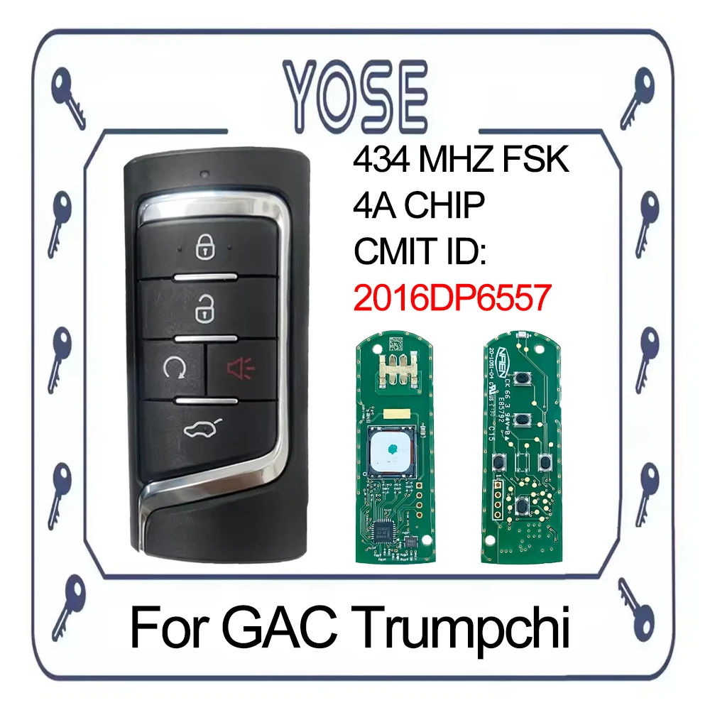 YOSE 434MHz FSK 4A Chip CMIIT ID:2016DP6557 Original For GAC Trumpchi GS8 GS4 GS5 GS7 GM6 GM8 GS55 Keyless Remote Car Key