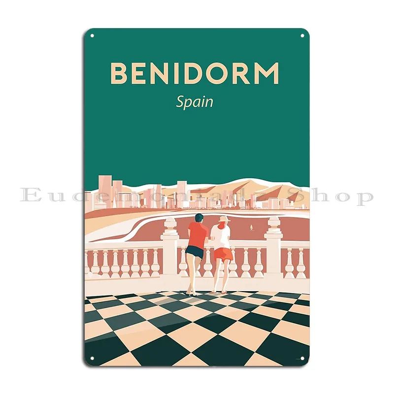 Benidorm Espana Benidorm Spain Travel Poster Skyline Metal Sign Design Pub Personalized Painting Personalized Tin Sign Poster