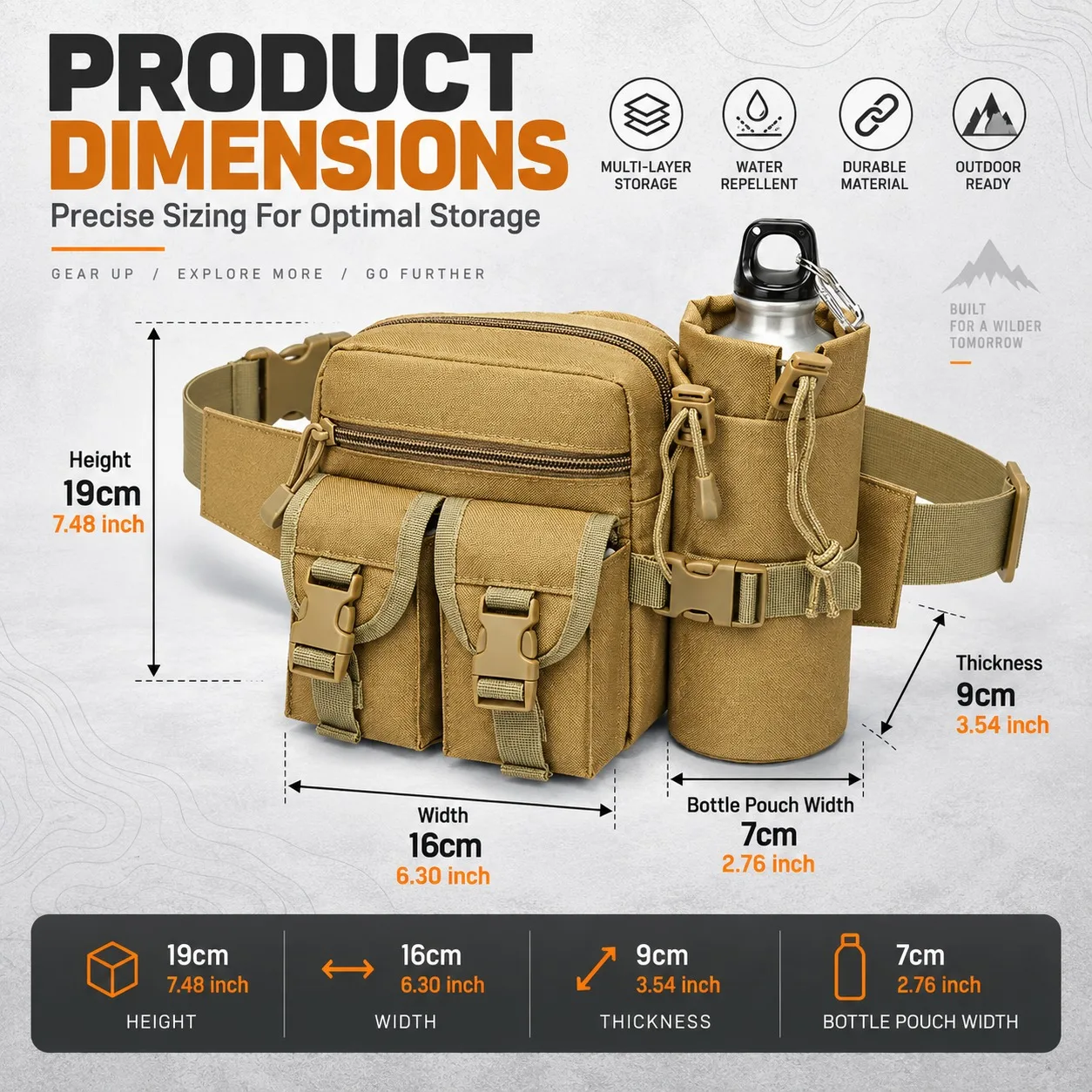 Multifunctional Tactical Fanny Pack Waterproof Waist Bag With Kettle Pouch Outdoor Camping Hiking Hunting Adjustable Belt Bag