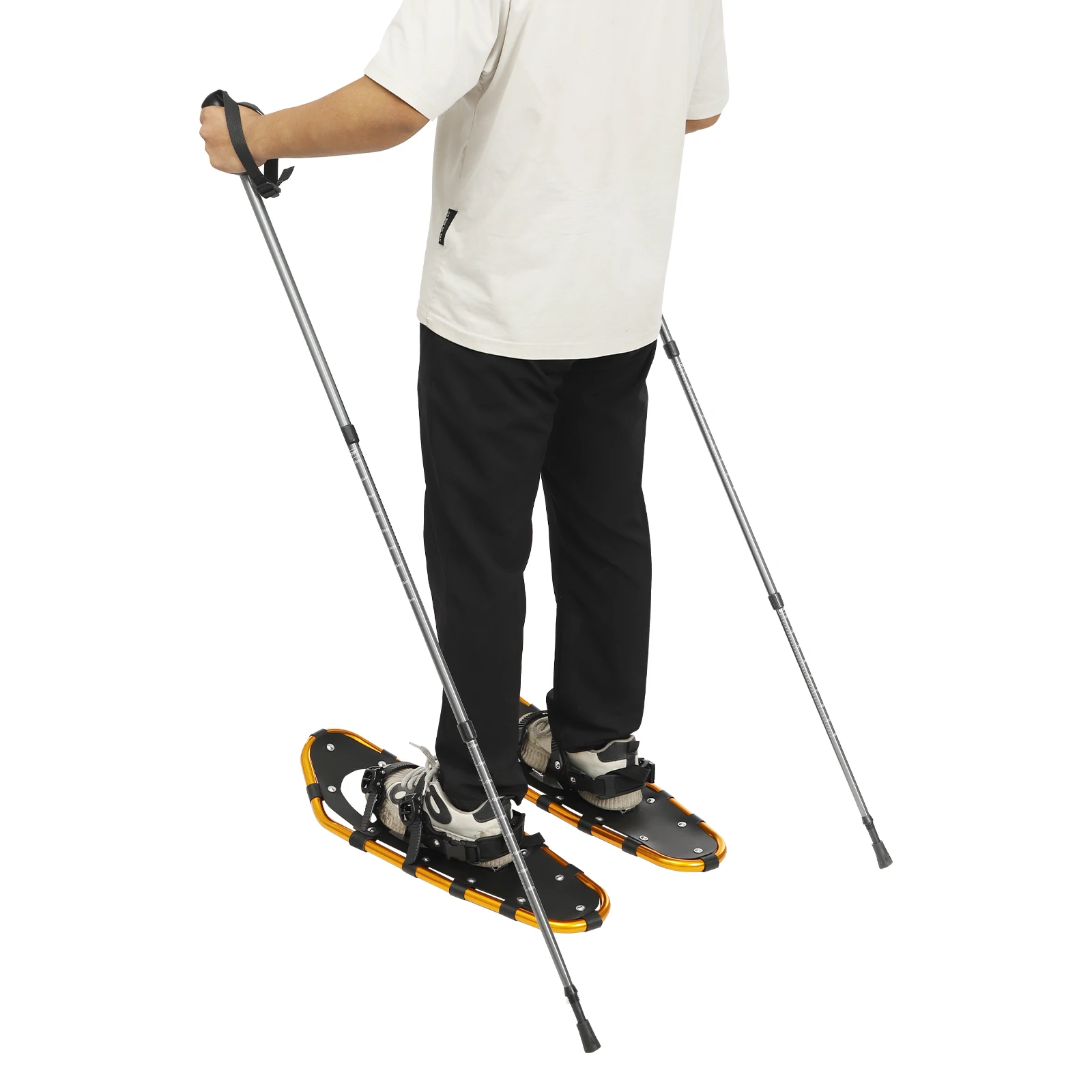 زوج واحد من أحذية الثلوج مقاس 25 بوصة وأحذية الثلج وأقطاب الرحلات القابلة للتعديل 65-135 سم، مناسبة للبالغين والرجال والنساء الذين يزنون 110-220 رطلاً