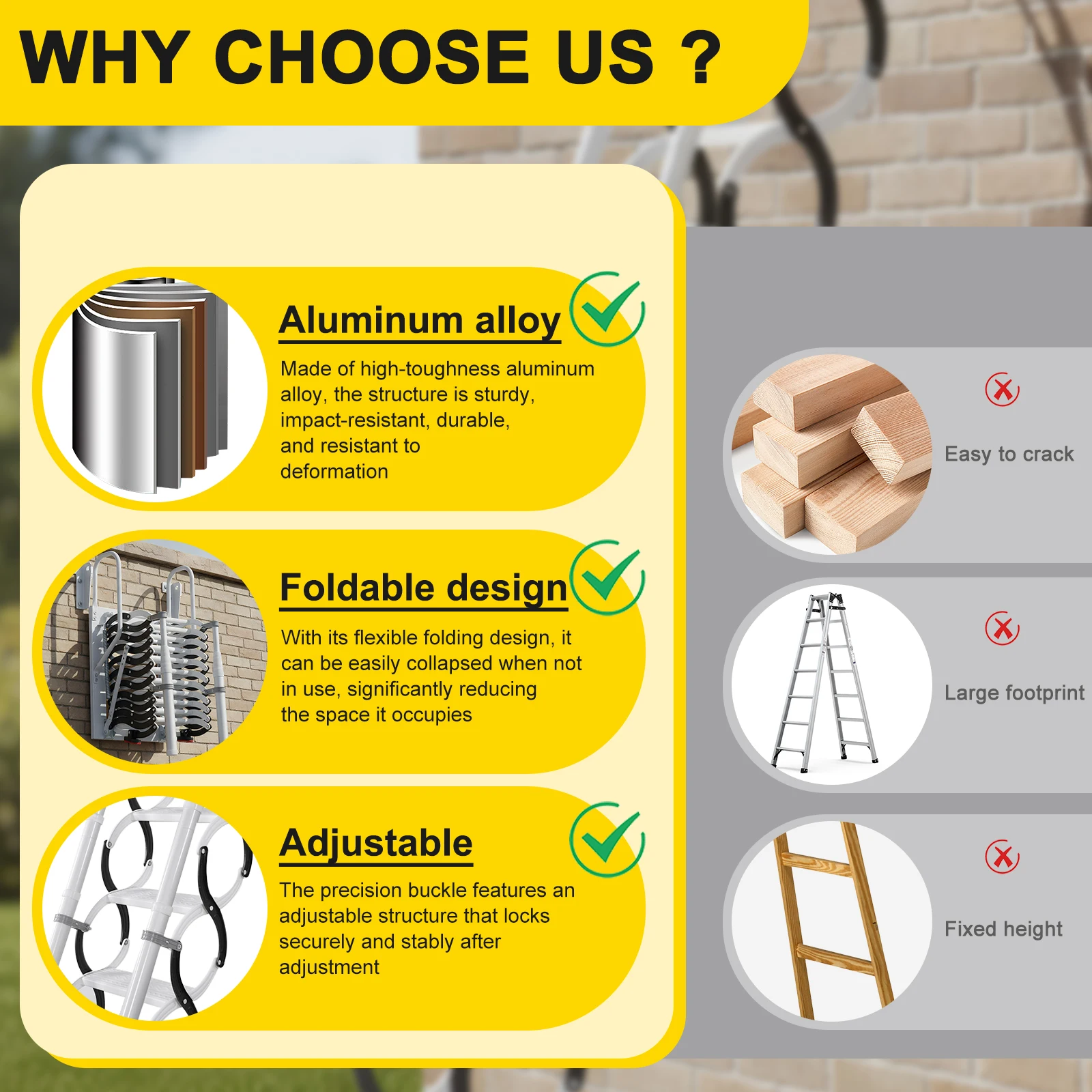 

9/11Steps Loft Foldable Ladder Wall-Mounted Attic Telescopic Staircase with 2 Handrails for Home Indoor Outdoor