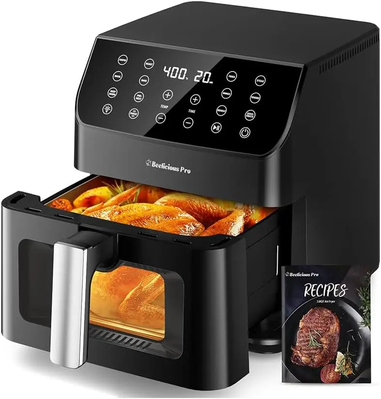 

Цифровая аэрофритюрница 5,8 л с окном для просмотра, 12 функций, 40+ рецептов, можно мыть в посудомоечной машине, тихая работа