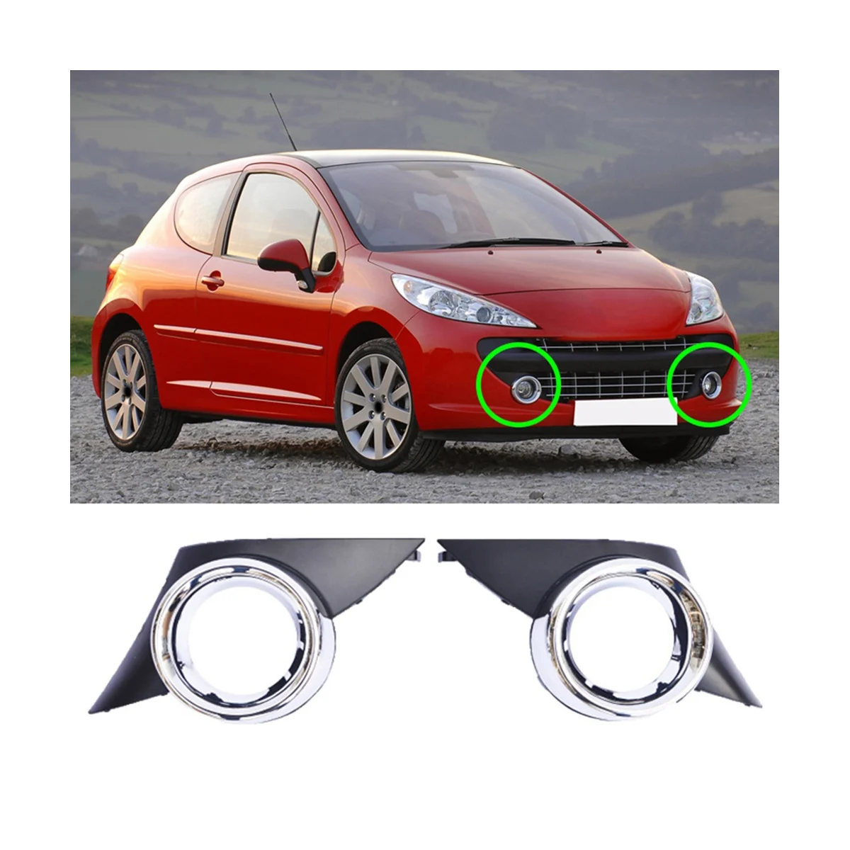 1Pair Car Fog Light Covers Front Lower Bumper Foglights Frame Grille for 207 Sport