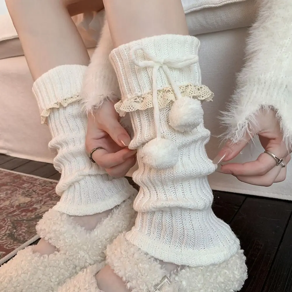 Einfache Y2K Gestrickte Bein Abdeckungen Spitze Elastische Lolita Bowknot Stiefel Abdeckung Weiche Atmungsaktive Mid-rohr Socken Student