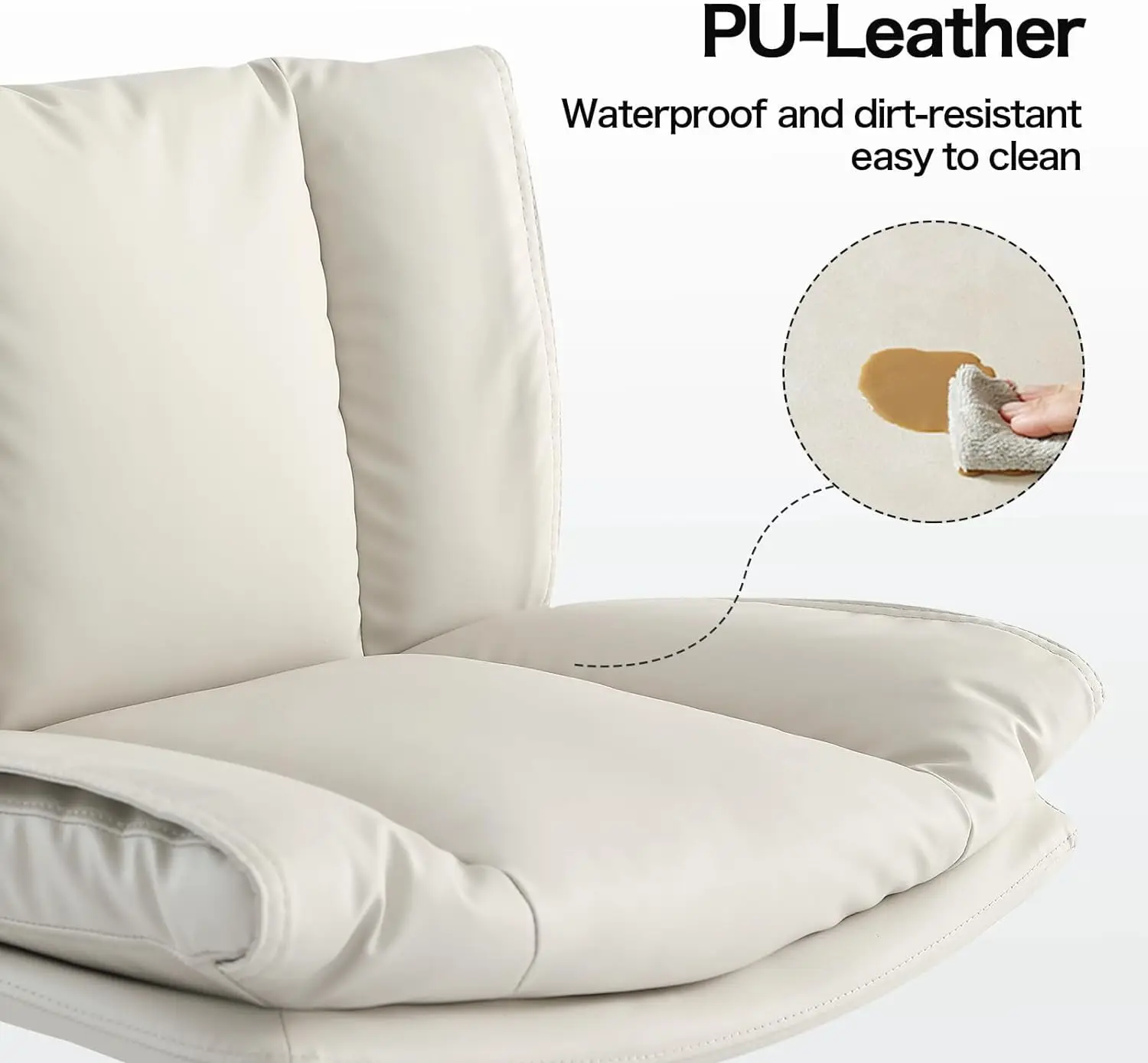 Criss Cross Legged Armless Office Chair PU Leather Home Comfy Vanity Chair Mid Back Wide Seat Fabric Padded Chair Bedroom Beige image 6