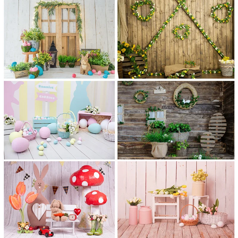 

Easter Backdrops For Photography Spring Flowers Rabbit Eggs Baby Portrait Photo Background Photo Studio 210318MXR-02