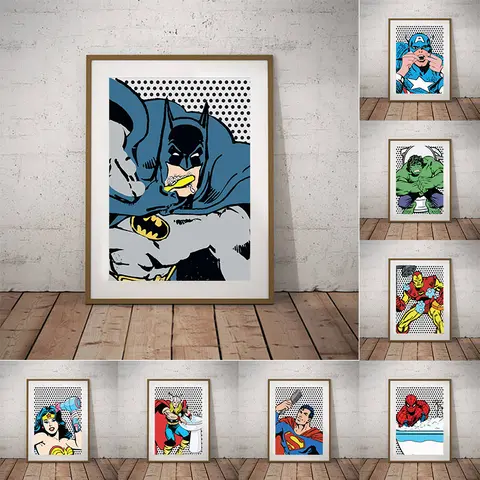 Retro Superhero Poster Bathroom Wall Art Canvas Print Funny Spider Man Hulk Comic Art Painting Marvel Wall Pictures Toilet Decor