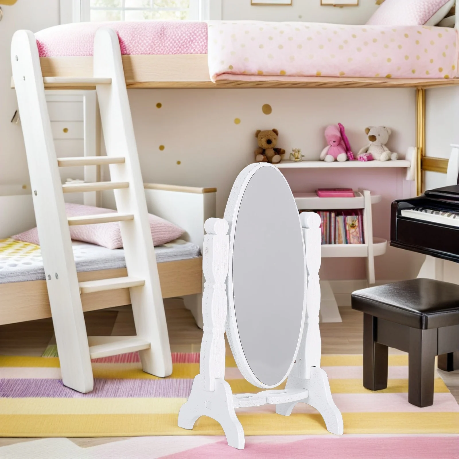 2 個ミニチュアヴィンテージスタイルスタンディングミラー木製フレーム 1:12 スケール装飾テーブルミラードールハウス寝室家具用