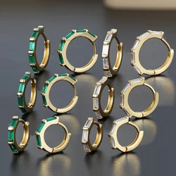 13/15/16mm Fashion Green Clear Zircon Huggie Hoop Earrings Gold Color  Square Crystal Earring Cartilage Female Piercing Jewelry