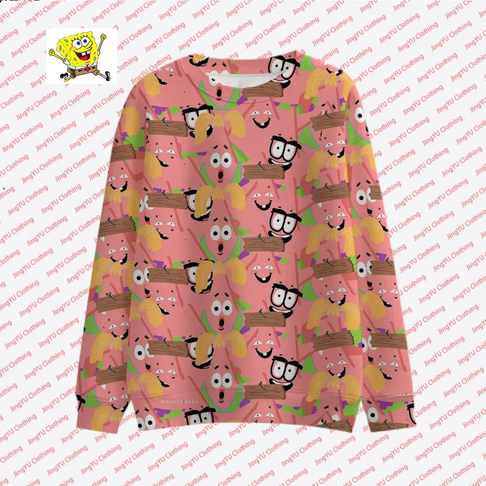 2023 Autumn New Harajuku Street Fashion Casual Tops Round Neck Pullover Children\'s Cute Spongebob Animation Printed Pullover