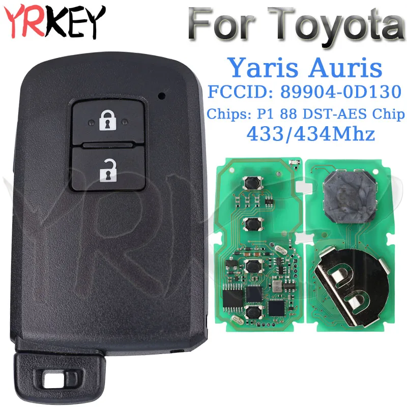 Smart Car Key Keyless for Toyota Yaris Auris BA7EQ P1 88 DST-AES Chip 433/434MHz 89904-0D130 Start FCCID: 89904-0D130 2Buttons