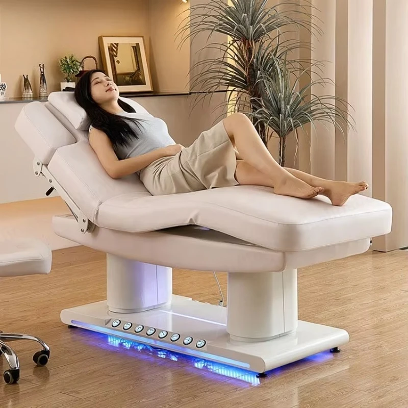 

Luxcuy Cosmetic Massage Treatment Table Facial Spa Recliner Electric Curved Lash Beauty Bed