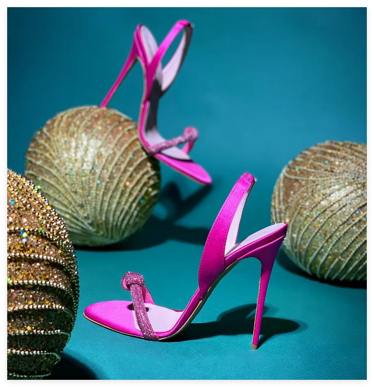 Summer Stiletto Crystal Bow Satin Colorful Sandals Women's Big Size Sexy High Heels Blue/Black Party Designer Cheap Shoes