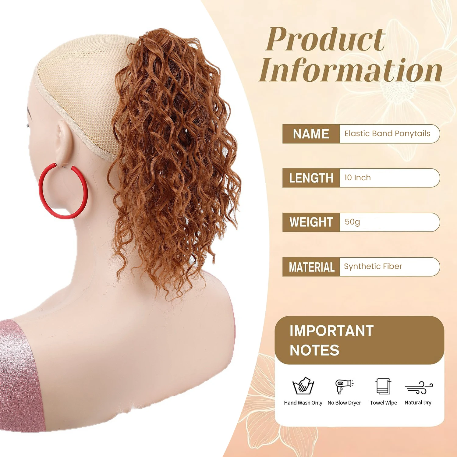 10Inch Deep Wave Elastic Band Ponytail Synthetic Hair Extension Curly Ponytail Hairpiece Easy Install Elastic Ponytail Extension