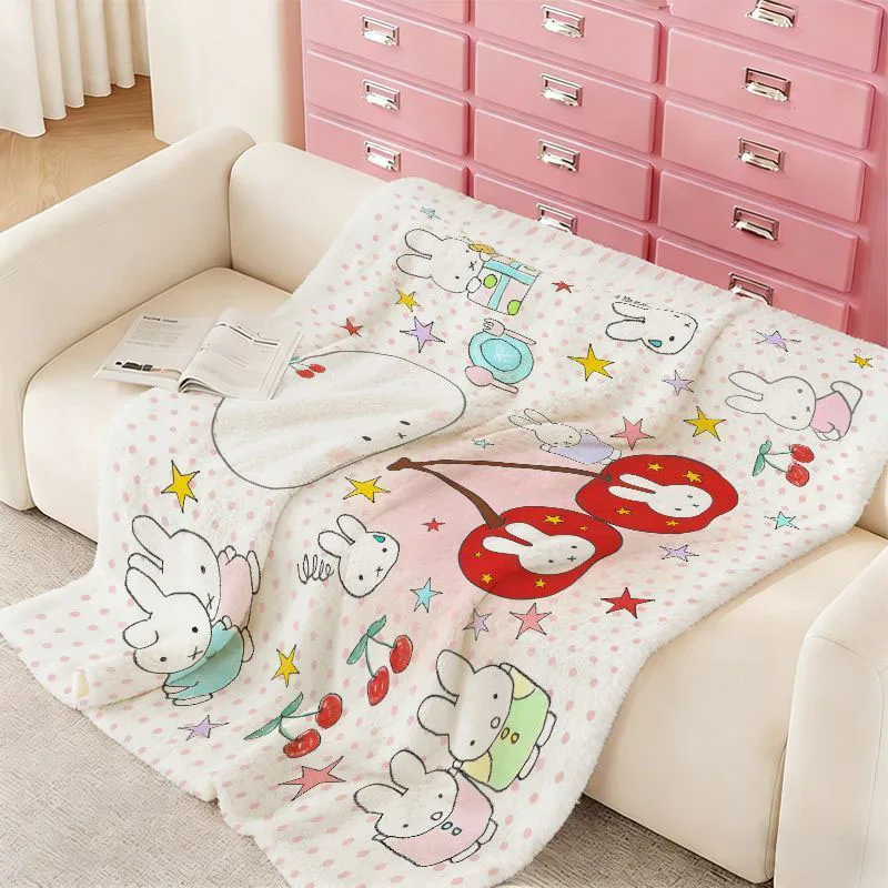 Cute Miffy Flannel Blanket Summer Cartoon Soft Lightweight Air Conditioning Cartoon Thin Dorm Sofa Bedroom Throw Blanket Gifts