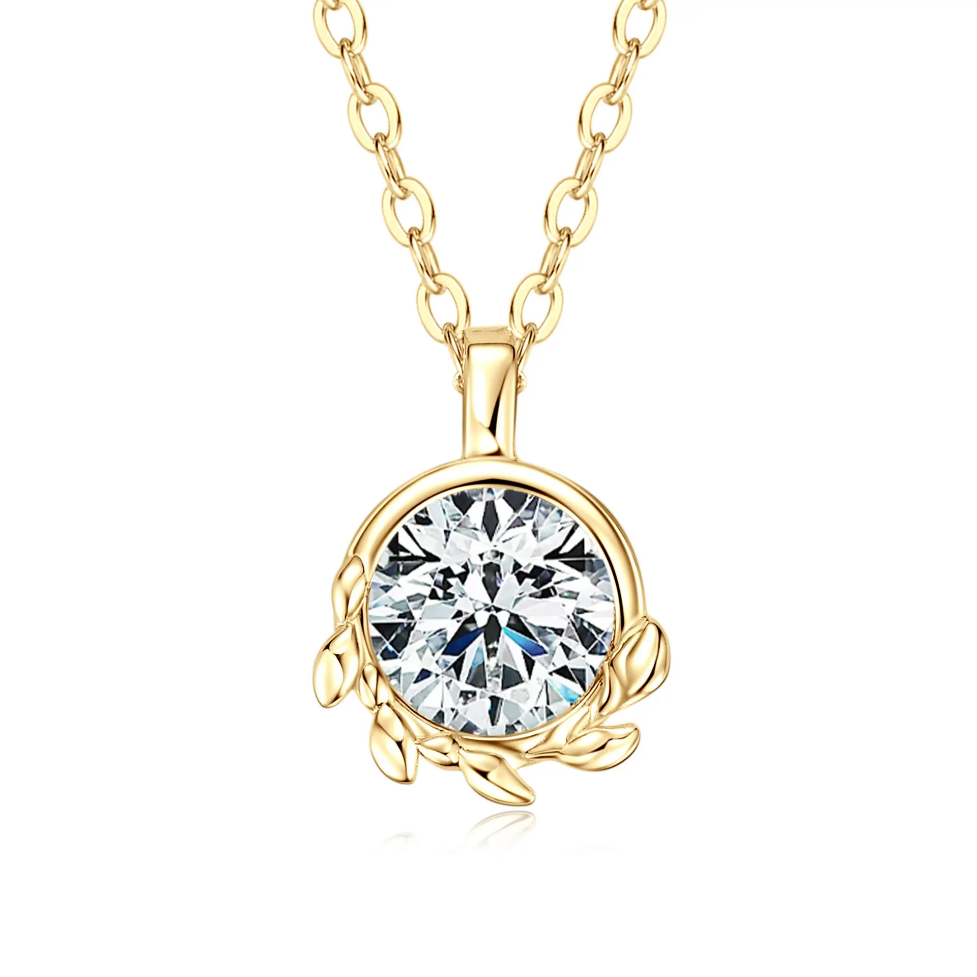 Jewlara S925 Sterling Silver 1 Carat Moissanite Simple and Exquisite Olive Leaf Necklace Premium Temperament Clavicle Chain
