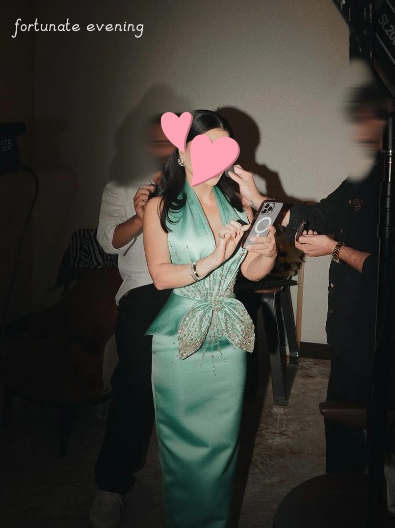 Fortunate Avond Elegante Vintage Zoete Sexy Groene Zeemeermin Pailletten Kralen Strik Formele Gelegenheid Prom Jurk Avondfeest Jurken