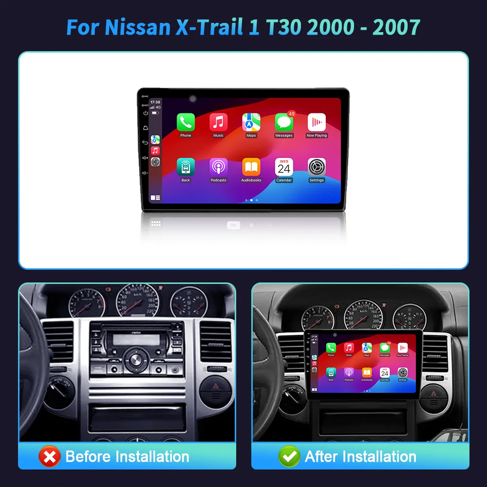 Android 14 For Nissan X-Trail 1 T30 2000-2007 Car Radio Wireless Bluetooth Apple Carplay GPS Multimedia Touch Head Unit Screen