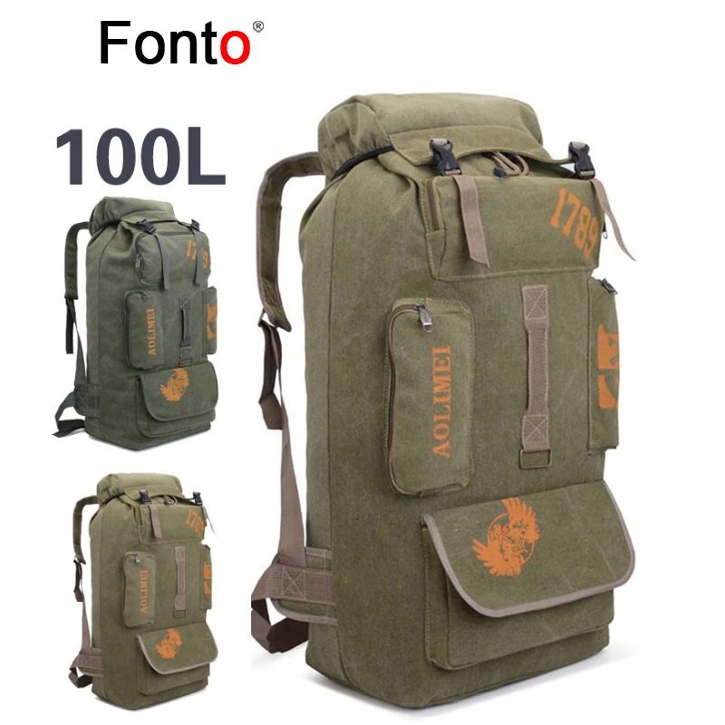 100L 70L Camping Backpack Canvas for Men Women Outdoor Water Resistant Hiking Backpacks Outdoor Climing Luggage