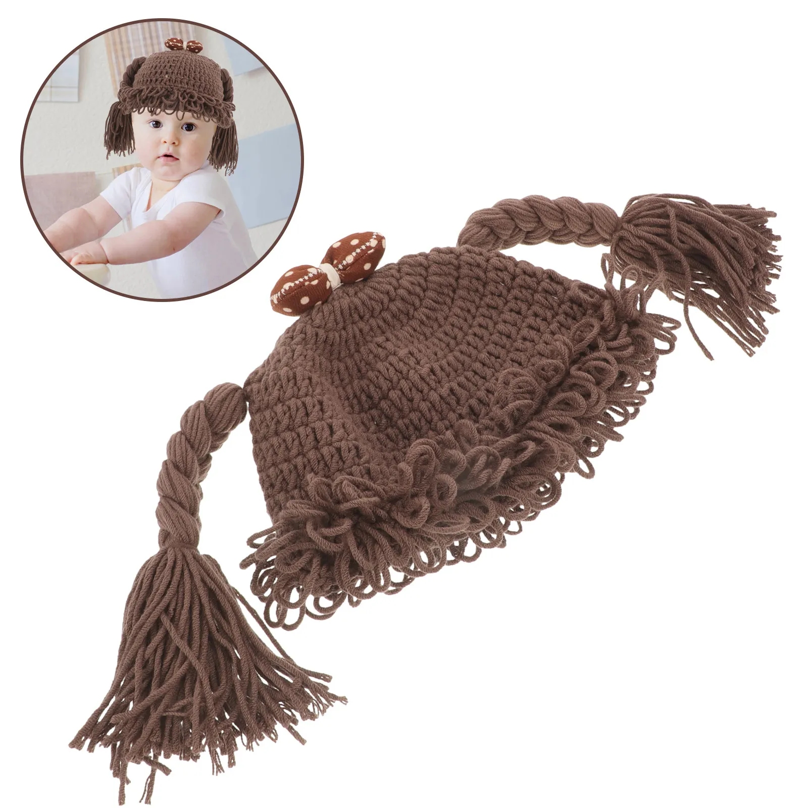 

Baby Knitted Winter Hat Handmade Soft Warm Beanie for Infants Toddler Girls Funny Braided Design Cute Newborn Photography Hat