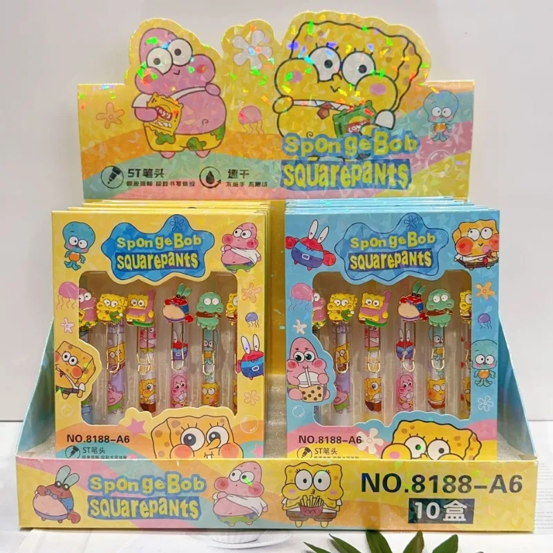 6pcs SpongeBob Neutral Pen Box Set Cartoon Stationery Signature Pen Patrick Anime Office School Supplies Student Stationery Gift