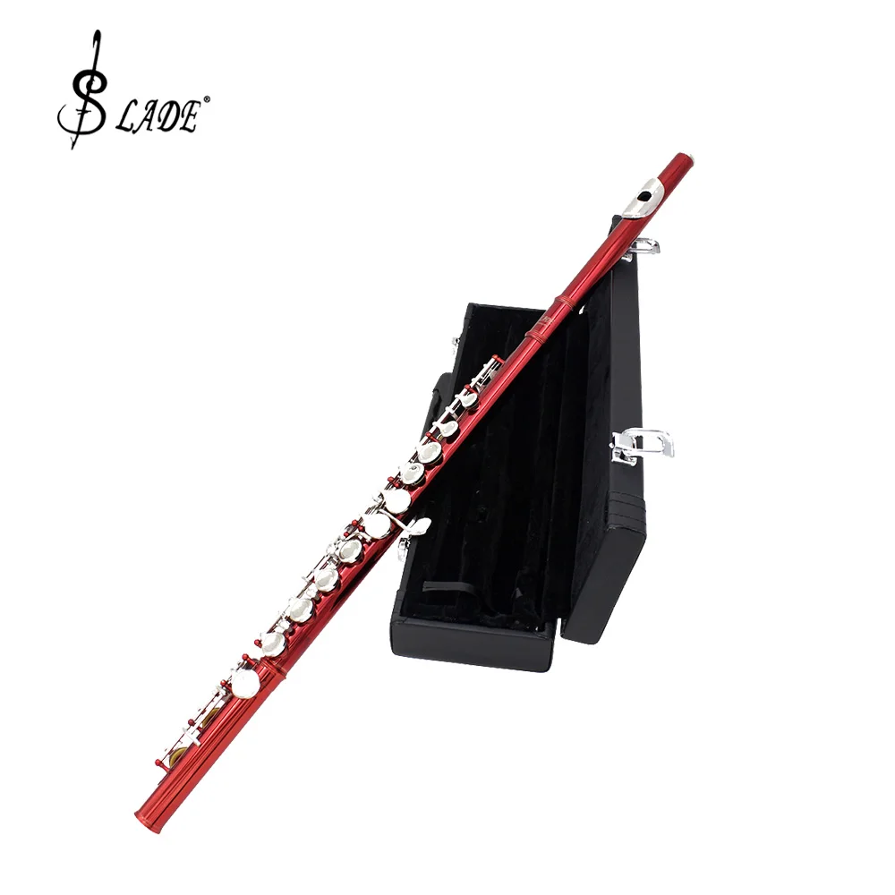 SLADE 16 Holes Flute Professional C Key Closed Open Red Flute Silver Plated Concert Flute with Box Cleaning Cloth Stick Gloves