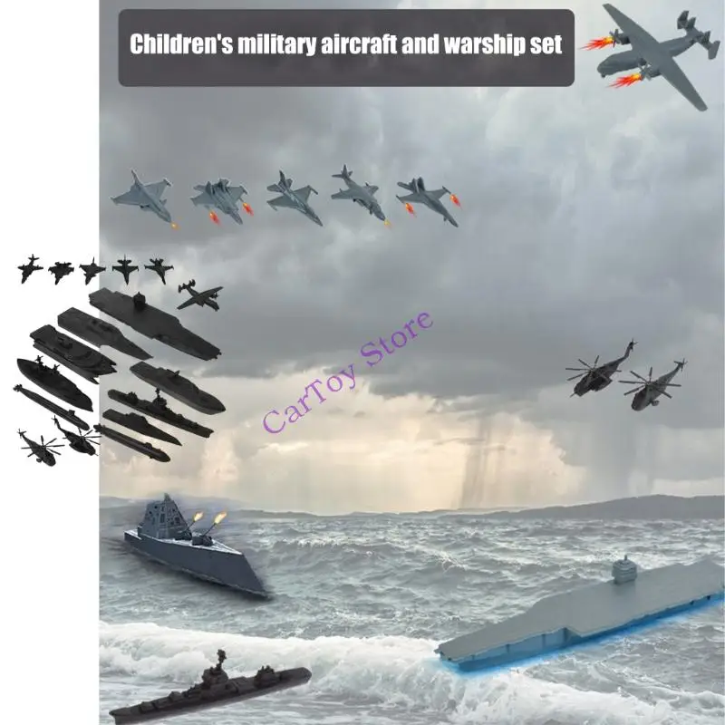 17-delige zwarte scheepsmodelfiguurbouwset met vliegtuigen voor kinderen STEM-leren en realistische weergave
